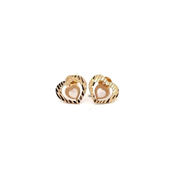 18K Gold Earrings Stud Heart 1.10 grams - Picture 1 of 6